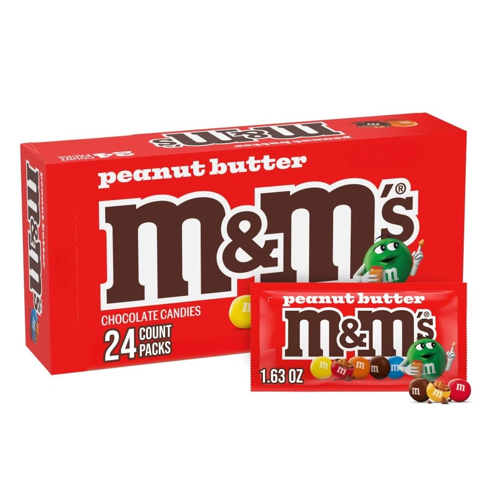 M&M'S Peanut Butter Chocolate Candy Full Size (24-count box, 1.63 oz bags)