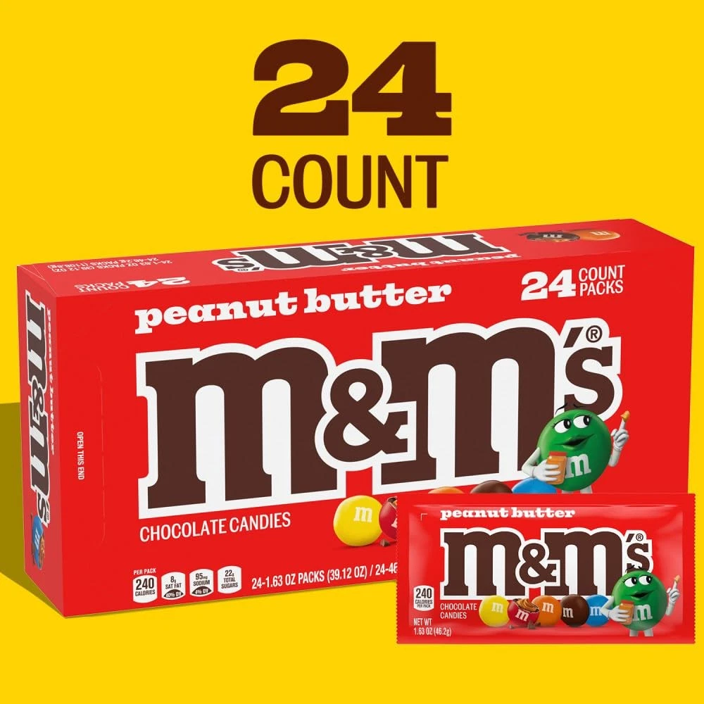 M&M'S Peanut Butter Chocolate Candy Full Size (24-count box, 1.63 oz bags) - Image 2